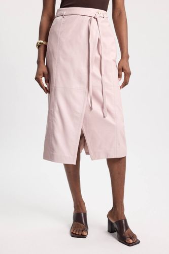 Jupe Midi En Cuir Avec Ceinture À Nouer | Taille 14 - KarenMillen - Modalova