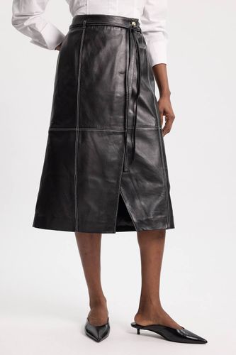 Jupe Midi En Cuir Avec Ceinture À Nouer | Taille 16 - KarenMillen - Modalova