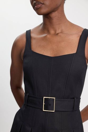Robe Midi Cintrée En Coton Premium Avec Ceinture À Boucle | Taille 16 - KarenMillen - Modalova