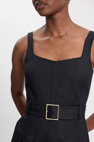 Robe Midi Ajustée En Coton Premium Avec Ceinture À Boucle Petite | Taille 16 - KarenMillen - Modalova