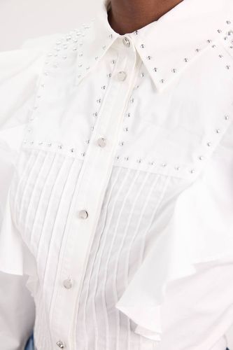 Chemise Maxi En Satin De Coton Tissé À Clous Avec Manches Dramatiques | Taille 12 - KarenMillen - Modalova