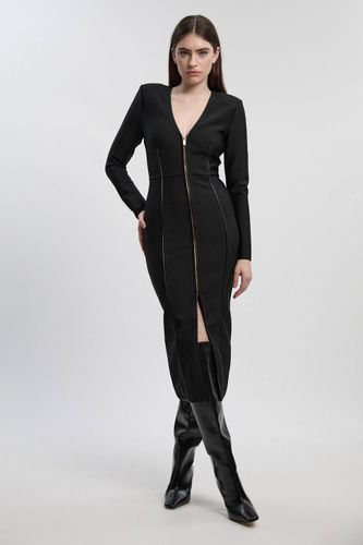 Robe Midi Moulante Tricotée avec Détails en SYNTHÉTIQUE et Fermeture Éclair Intégrale | Taille 16 - KarenMillen - Modalova