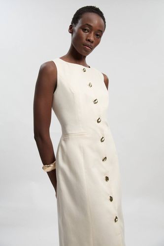 Robe Crayon Midi Cintrée En Lin Avec Boutonnage Devant | Taille 16 - KarenMillen - Modalova