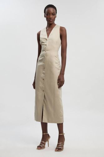 Robe Maxi en Lin Ajusté avec Détail Dos Corset | Taille 16 - KarenMillen - Modalova