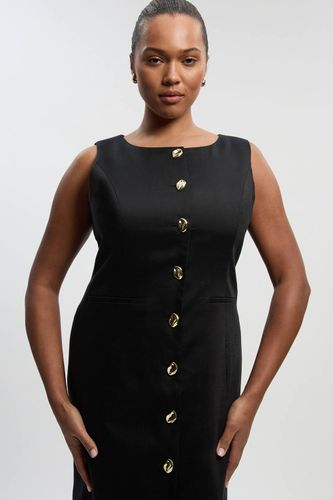 Robe Midi Crayon Grande Taille En Lin Ajusté Avec Boutons Décoratifs Devant | Taille 20 - KarenMillen - Modalova