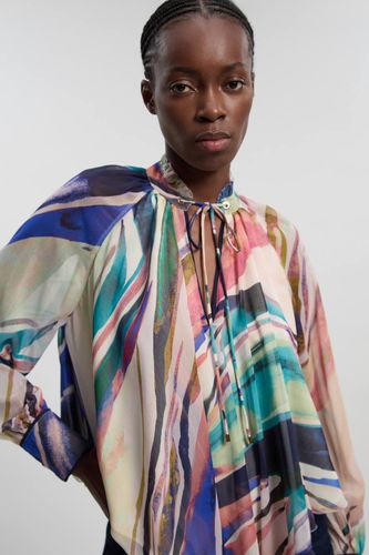 Blouse Cape En Mousseline De Soie Froissée À Imprimé Marbré | Taille 16 - KarenMillen - Modalova