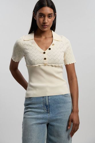 Haut Petite À Manches Courtes Col Côtelé Avec Détails De Points Tricotés | Taille Medium - KarenMillen - Modalova