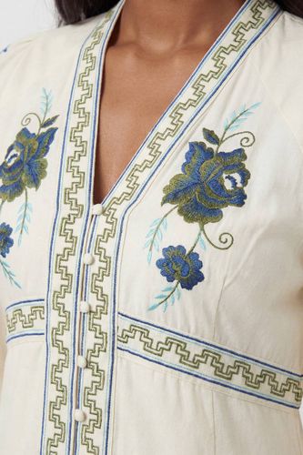 Robe Longue En Sergé De Coton Tissé Brodé | Taille 16 - KarenMillen - Modalova