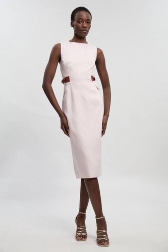 Robe Midi Crayon Ajustée en Lin avec Détail Patte à la Taille | Taille 16 - KarenMillen - Modalova