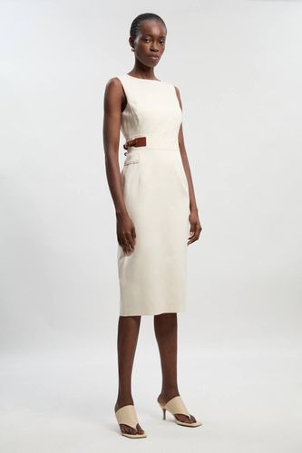 Robe Midi Crayon Ajustée en Lin avec Détail Patte à la Taille | Taille 16 - KarenMillen - Modalova