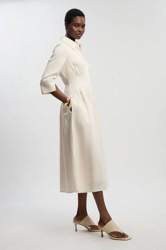 Robe Mi-Longue en Lin Taillée avec Pinces à la Taille | Taille 16 - KarenMillen - Modalova
