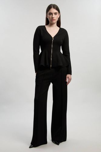 Haut Col V à Manches Péplum en Ponte | Taille Medium - KarenMillen - Modalova