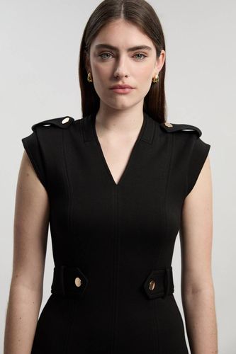 Robe Mi-Longue Ponte à Col V avec Détails Patte | Taille Medium - KarenMillen - Modalova