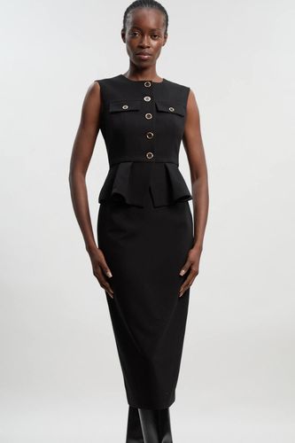 Robe Midi Ajustée À Basque En Tissu Stretch Compact | Taille 16 - KarenMillen - Modalova