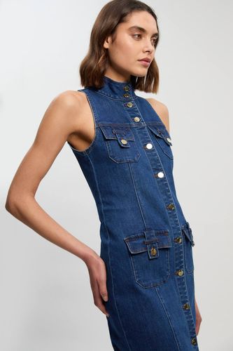 Robe Midi En Denim Sans Manches Avec Détails Boutonnés | Taille 16 - KarenMillen - Modalova