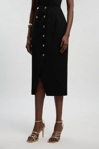 Jupe Midi Texturée Compacte Stretch À Détails Boutonnés | Taille 14 - KarenMillen - Modalova