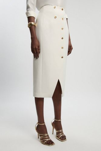 Jupe Midi Texturée Compacte Stretch À Détails Boutonnés | Taille 16 - KarenMillen - Modalova