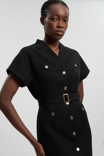 Robe Mini Ceinturée À Col Montant En Tissu Stretch Texturé Compact Petite | Taille 16 - KarenMillen - Modalova