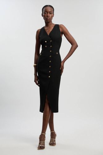 Robe Midi Moulante Texturée À Col V Et Détails Boutons | Taille 16 - KarenMillen - Modalova
