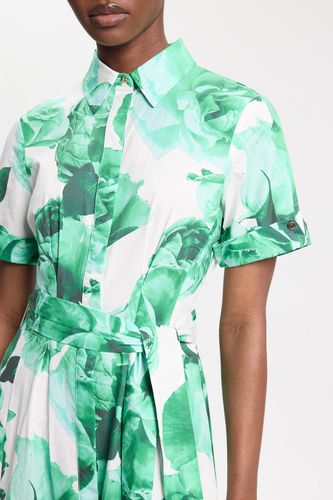 Robe Chemise Longue Ceinturée En Satin De Coton À Imprimé Floral De Roses | Taille 12 - KarenMillen - Modalova