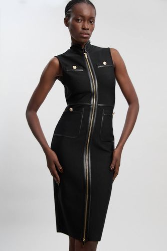 Robe Midi Bandage Militaire Sans Manches À Finitions Synthétique | Taille 14 - KarenMillen - Modalova