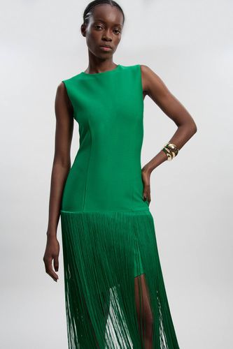 Robe Tricotée Moulante à Bandage avec Ourlet à Pompons | Taille 14 - KarenMillen - Modalova