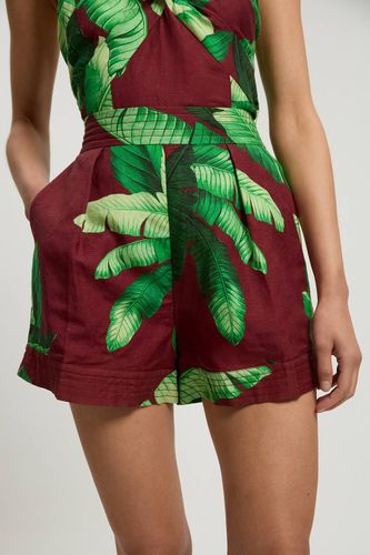 Short Tissé En Viscose Lin Motif Palmiers | Taille 16 - KarenMillen - Modalova