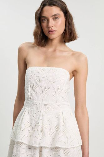 Robe Midi Bustier À Basque En Broderie Anglaise Coton Petite | Taille 16 - KarenMillen - Modalova