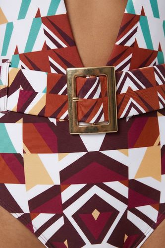 Maillot De Bain Plongeant Imprimé À Détail Chaîne | Taille Medium - KarenMillen - Modalova