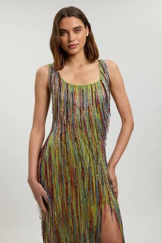 Robe Midi À Franges De Perles Brodées Main | Taille 16 - KarenMillen - Modalova