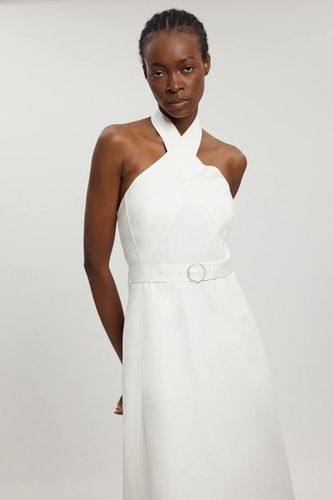 Robe Midi Évasée En Coton Satiné À Col Licou Ajusté | Taille 18 - KarenMillen - Modalova