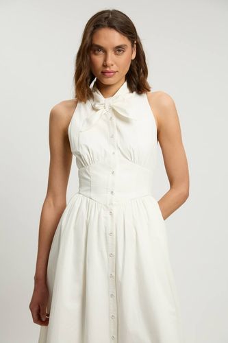 Robe Midi En Popeline De Coton Avec Nœud Au Col | Taille 18 - KarenMillen - Modalova