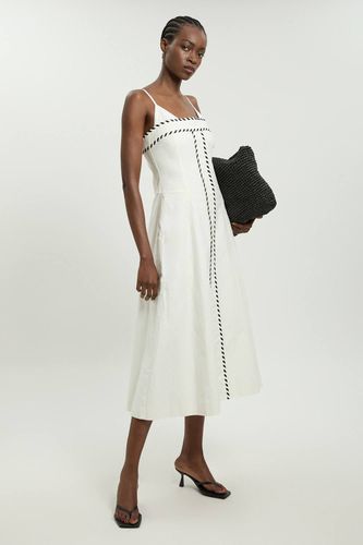 Robe Midi Ajustée En Mélange De Lin Avec Surpiqûres Contrastées Petite | Taille 16 - KarenMillen - Modalova