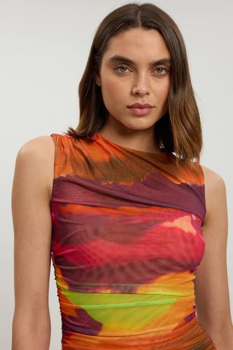 Robe Longue En Jersey Avec Mesh Imprimé Marbré Et Fronces | Taille Medium - KarenMillen - Modalova