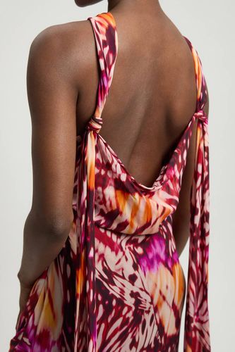 Robe Longue En Georgette De Viscose À Imprimé Papillons Avec Rosette Et Encolure Dos-nu | Taille 18 - KarenMillen - Modalova