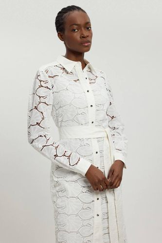 Robe Chemise Tissée Petite À Col En Coton Ajouré | Taille 16 - KarenMillen - Modalova
