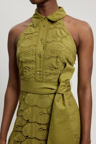Robe Midi Tissée En Coton Ajouré Avec Col Licou À Nouer | Taille 18 - KarenMillen - Modalova
