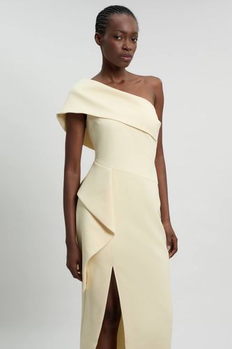 Robe Crayon Asymétrique Ajustée Avec Détail De Volant En Stretch Compact | Taille 18 - KarenMillen - Modalova