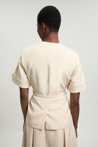 Veste Cintrée En Viscose À Encolure Carrée Et Manches Courtes Avec Ceinture | Taille 18 - KarenMillen - Modalova