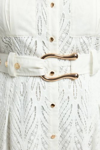 Robe Chemise Midi Tissée En Coton Avec Découpes Brodées Grande Taille | Taille 20 - KarenMillen - Modalova