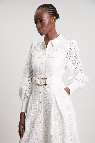 Robe Midi Chemise En Coton Tissé Ajouré Petite | Taille 16 - KarenMillen - Modalova