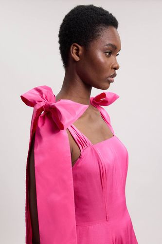 Robe De Soirée Tissée Petite À Bretelles Nouées En Viscose Lin | Taille 14 - KarenMillen - Modalova