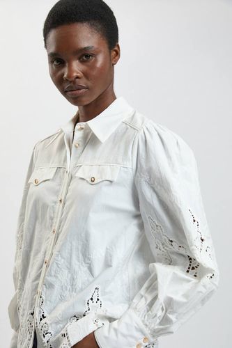 Chemise Tissée En Coton À Manches Ballon Et Broderie Ajourée | Taille 18 - KarenMillen - Modalova