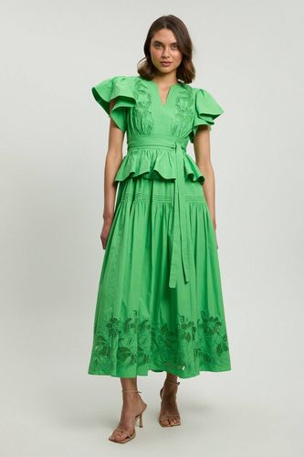 Robe Midi En Coton À Broderie Anglaise Avec Ceinture | Taille 16 - KarenMillen - Modalova