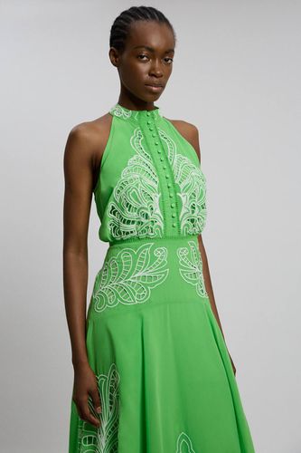 Robe Midi Tissée En Georgette Avec Découpes Ajourées Et Col Licou | Taille 18 - KarenMillen - Modalova
