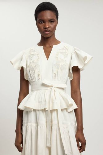 Robe Midi En Coton À Broderie Anglaise Avec Ceinture | Taille 18 - KarenMillen - Modalova