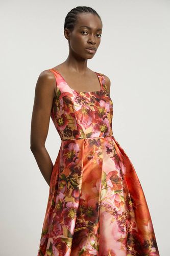 Robe Longue Tissée À Corset Avec Imprimé Floral Orange En Sergé Jacquard | Taille 18 - KarenMillen - Modalova