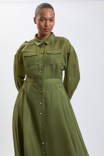 Robe Chemise Midi Grande Taille En Organdi Avec Détails Contrastés | Taille 20 - KarenMillen - Modalova