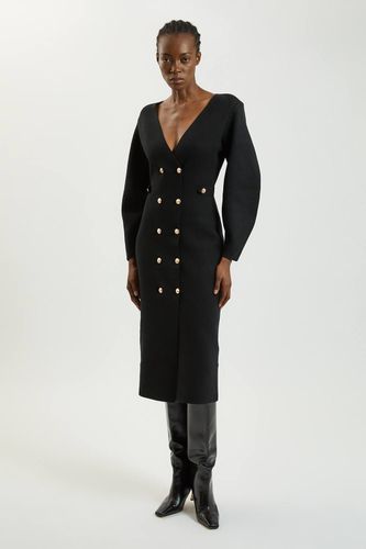 Robe Tricotée Cintrée À Double Boutonnage D'inspiration Militaire Aspect Laine | Taille Medium - KarenMillen - Modalova