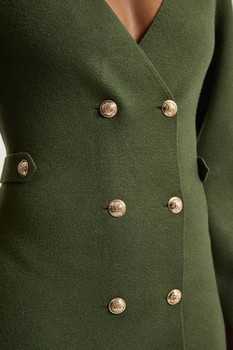 Robe Tricotée Cintrée À Double Boutonnage D'inspiration Militaire Aspect Laine | Taille Medium - KarenMillen - Modalova